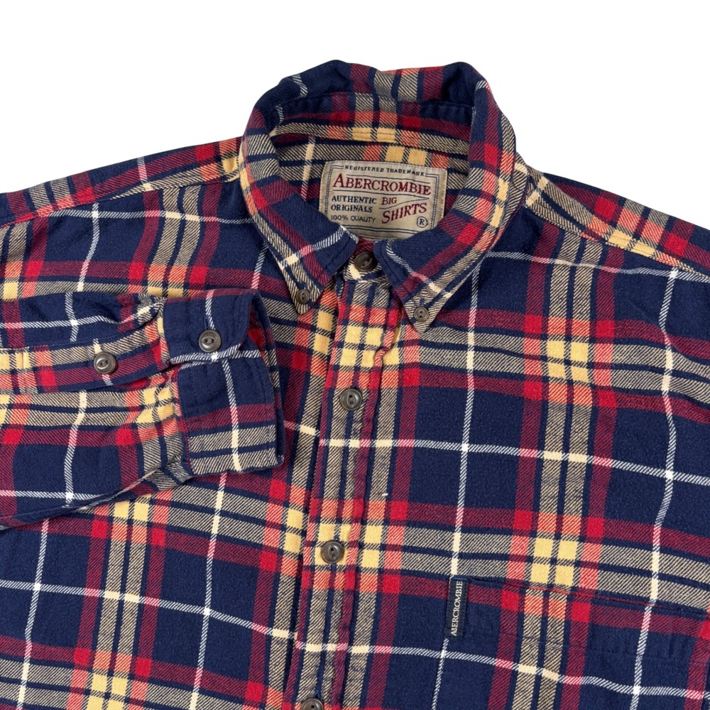 Abercrombie Flannel Shirt Mens L Blue Red Yellow Plaid Big Shirts Button Down